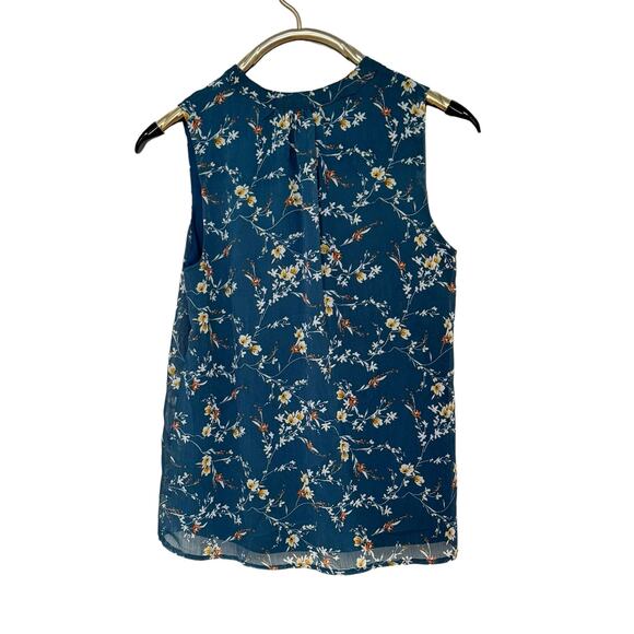NWT! Papermoon Split Neck Teal Floral Sleeveless Blouse Top S - Picture 3 of 4